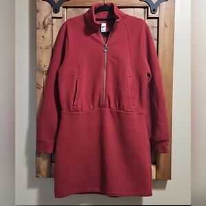 Lole Red Quilted 1/2 Zip Ribbed Long Sleeve Mini Dress Size Small